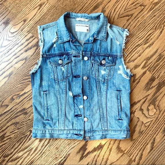 Rag & Bone Distessed Denim Vest Light Wash - Picture 3 of 16
